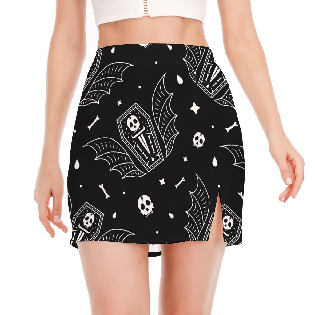 Vampire Coffin Pattern Print Side Slit Mini Skirt