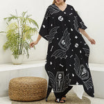 Vampire Coffin Pattern Print Silk V-Neck Kaftan Dress