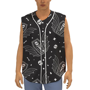 Vampire Coffin Pattern Print Sleeveless Baseball Jersey