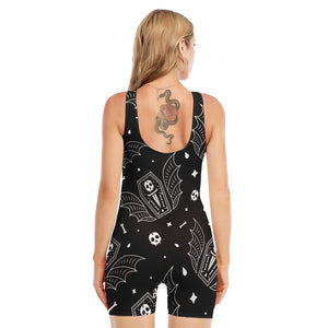 Vampire Coffin Pattern Print Sleeveless One Piece Swimsuit