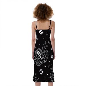 Vampire Coffin Pattern Print Slim Fit Midi Cami Dress