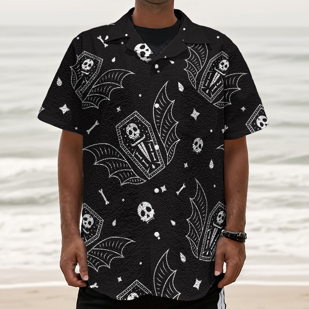 Vampire Coffin Pattern Print Textured Short Sleeve Shirt