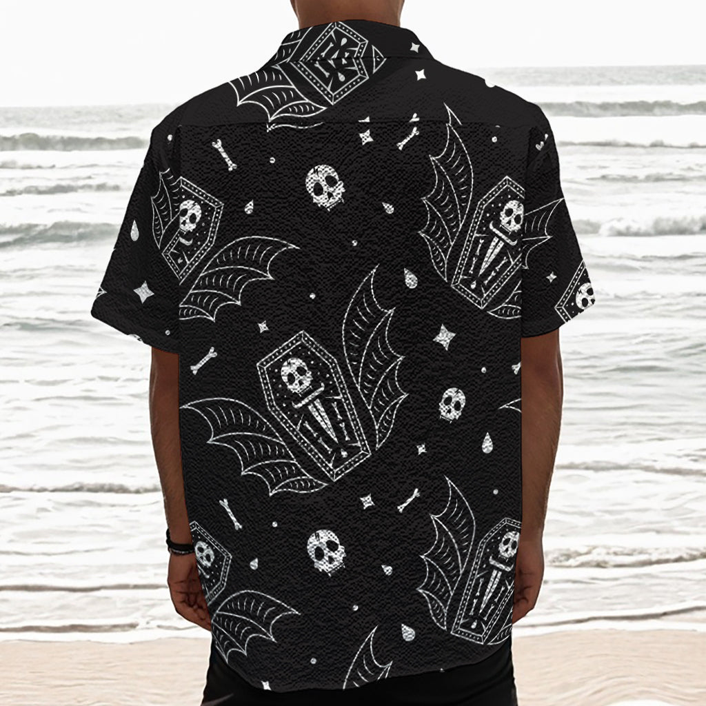Vampire Coffin Pattern Print Textured Short Sleeve Shirt