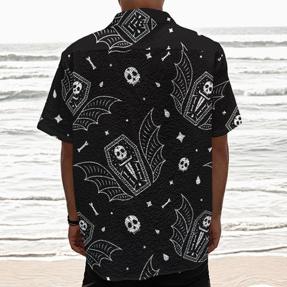Vampire Coffin Pattern Print Textured Short Sleeve Shirt