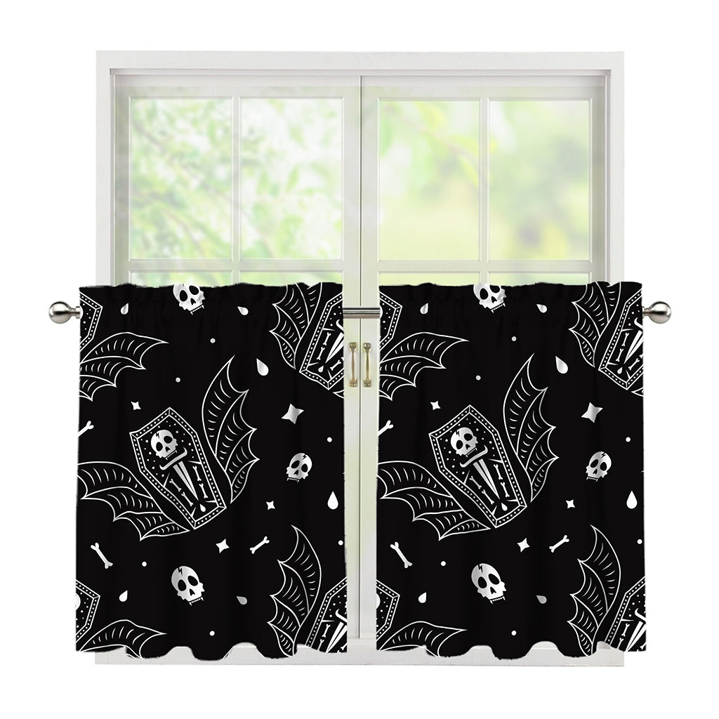 Vampire Coffin Pattern Print Tier Curtains