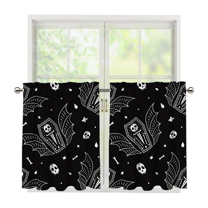 Vampire Coffin Pattern Print Tier Curtains