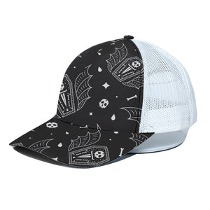 Vampire Coffin Pattern Print White Mesh Trucker Cap