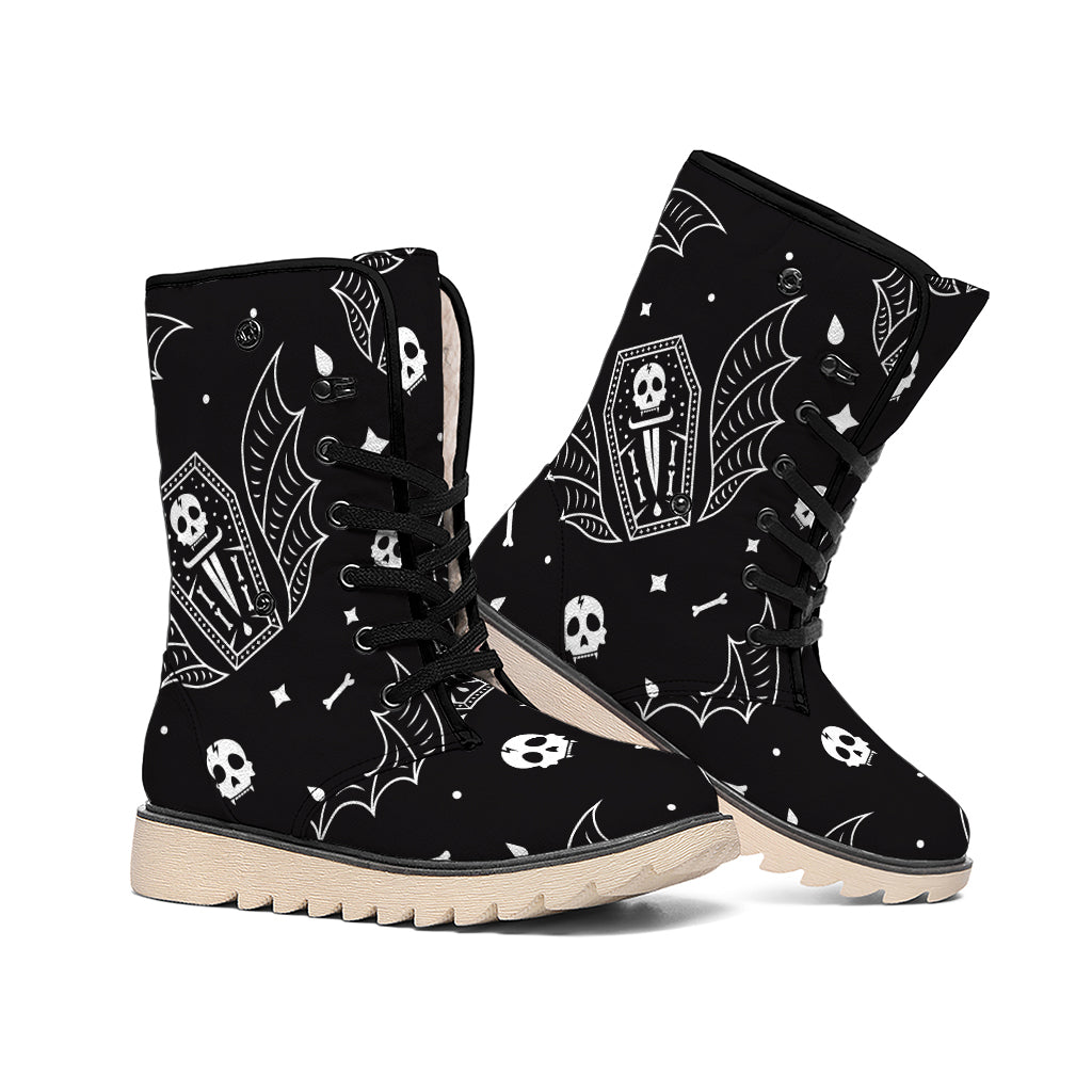 Vampire Coffin Pattern Print Winter Boots