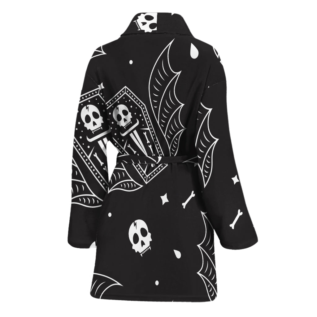 Vampire Coffin Pattern Print Women's Bathrobe