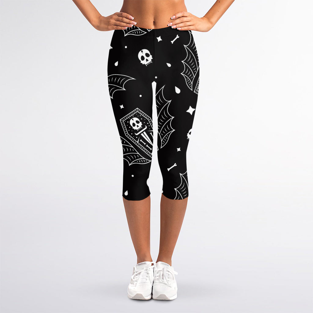 Vampire Coffin Pattern Print Women's Capri Leggings