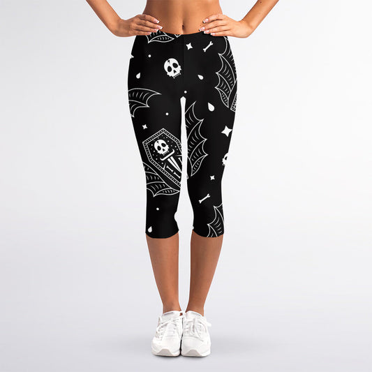 Vampire Coffin Pattern Print Women's Capri Leggings