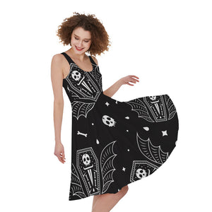 Vampire Coffin Pattern Print Women's Sleeveless Dress