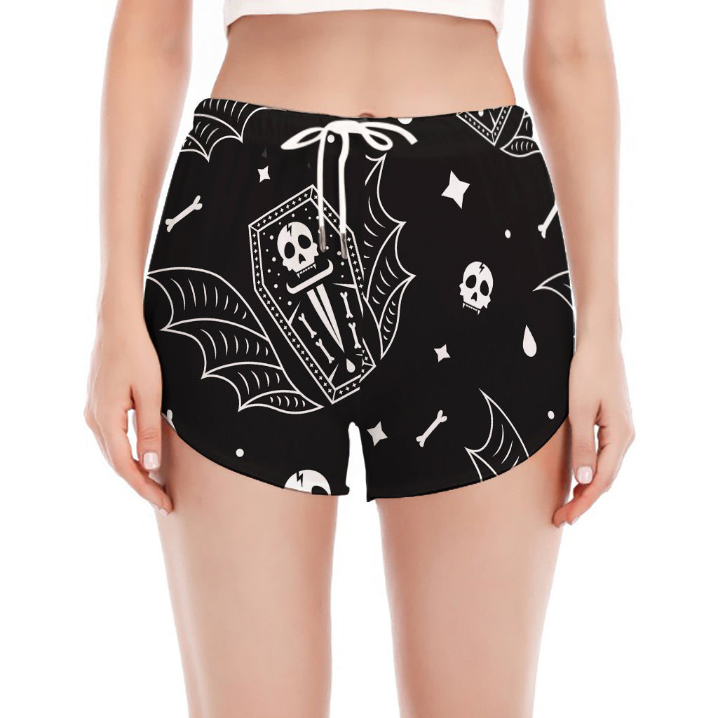 Vampire Coffin Pattern Print Women's Split Running Shorts