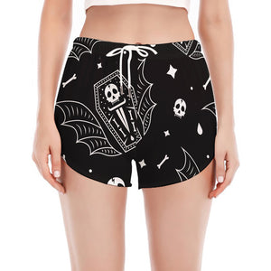 Vampire Coffin Pattern Print Women's Split Running Shorts