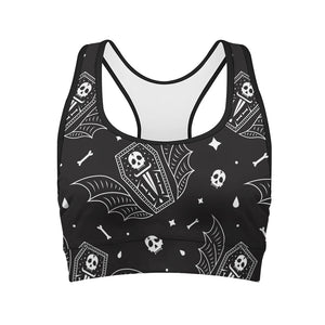 Vampire Coffin Pattern Print Women's Sports Bra