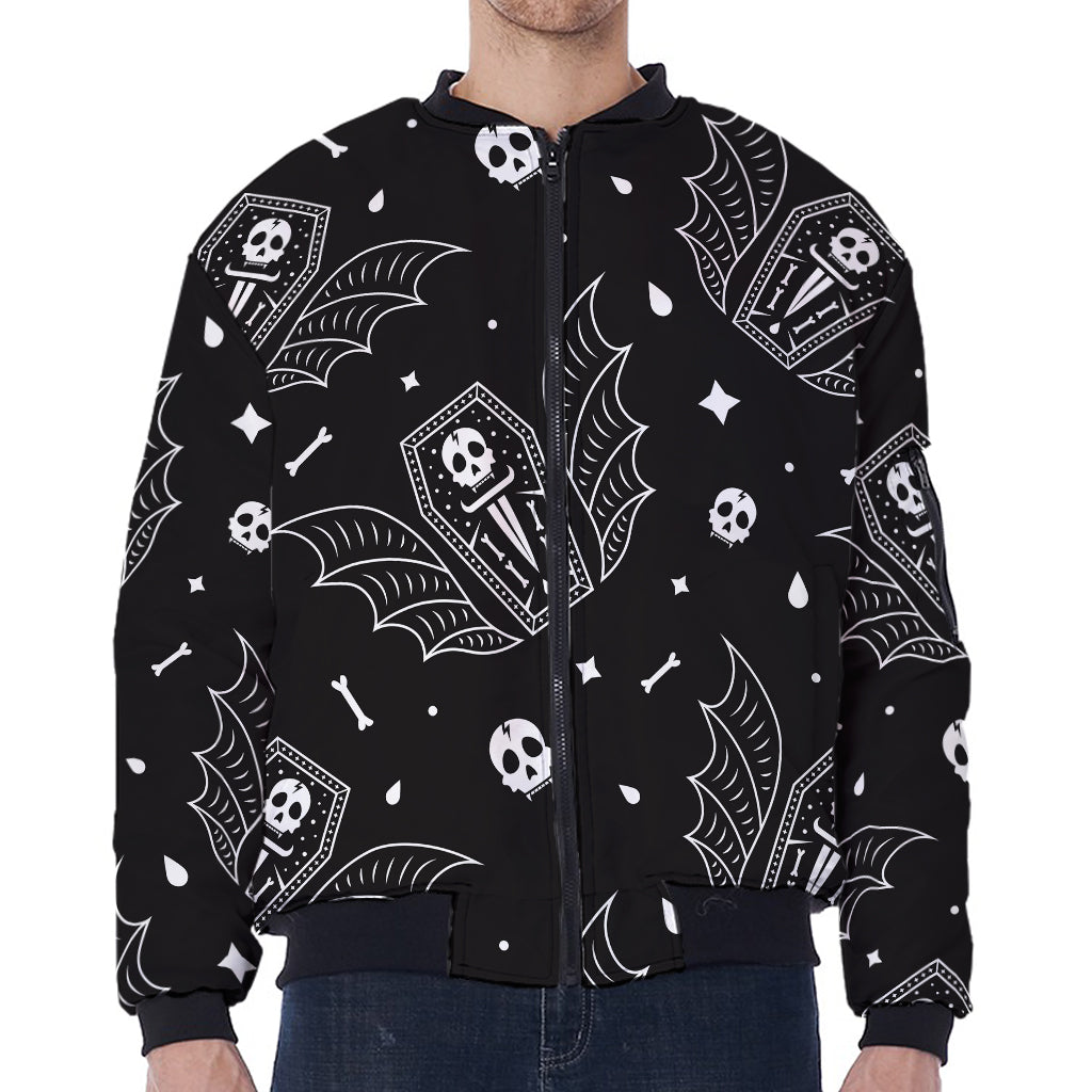 Vampire Coffin Pattern Print Zip Sleeve Bomber Jacket