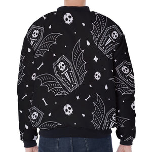 Vampire Coffin Pattern Print Zip Sleeve Bomber Jacket