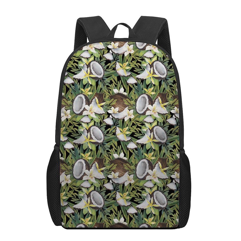 Vanilla Flower And Coconut Pattern Print 17 Inch Backpack
