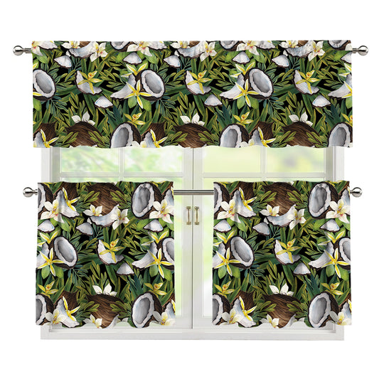 Vanilla Flower And Coconut Pattern Print 3 Piece Kitchen Curtains