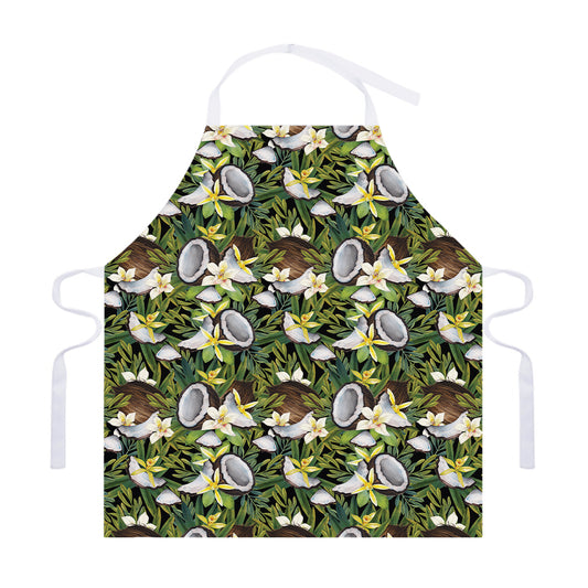Vanilla Flower And Coconut Pattern Print Adjustable Apron