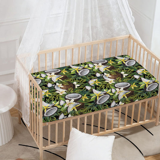 Vanilla Flower And Coconut Pattern Print Baby Crib Sheet