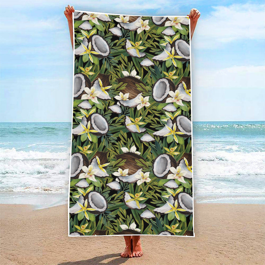 Vanilla Flower And Coconut Pattern Print Beach Towel