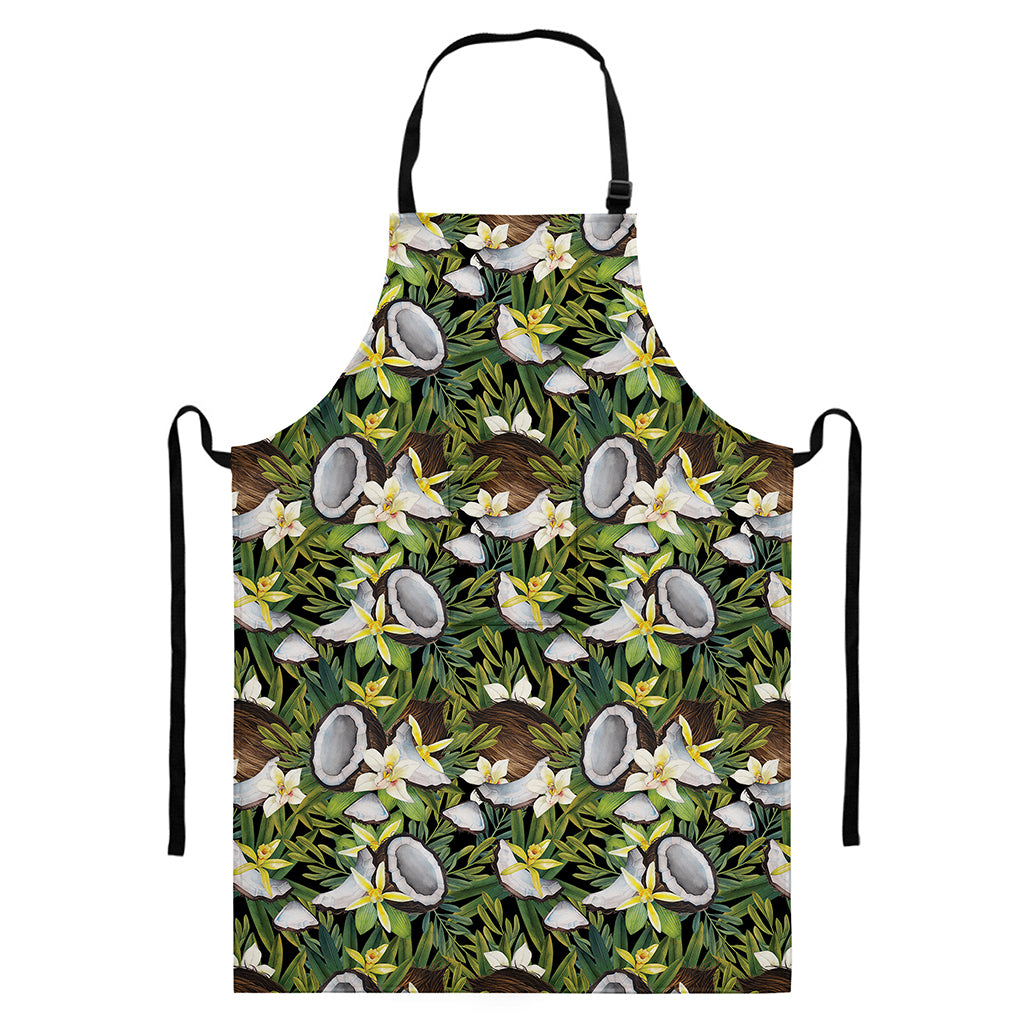 Vanilla Flower And Coconut Pattern Print Bib Apron With Pocket