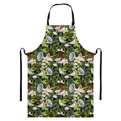 Vanilla Flower And Coconut Pattern Print Bib Apron With Pocket