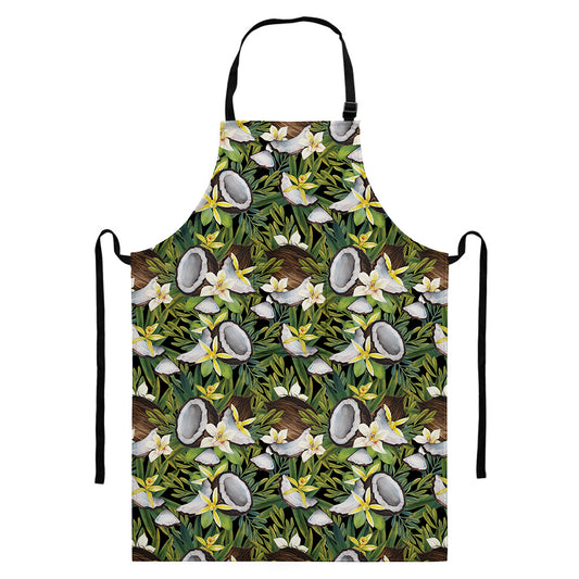 Vanilla Flower And Coconut Pattern Print Bib Apron With Pocket