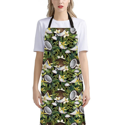 Vanilla Flower And Coconut Pattern Print Bib Apron With Pocket