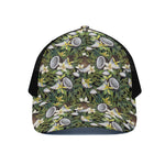 Vanilla Flower And Coconut Pattern Print Black Mesh Trucker Cap