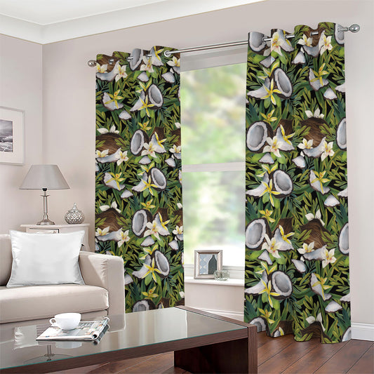 Vanilla Flower And Coconut Pattern Print Blackout Grommet Curtains