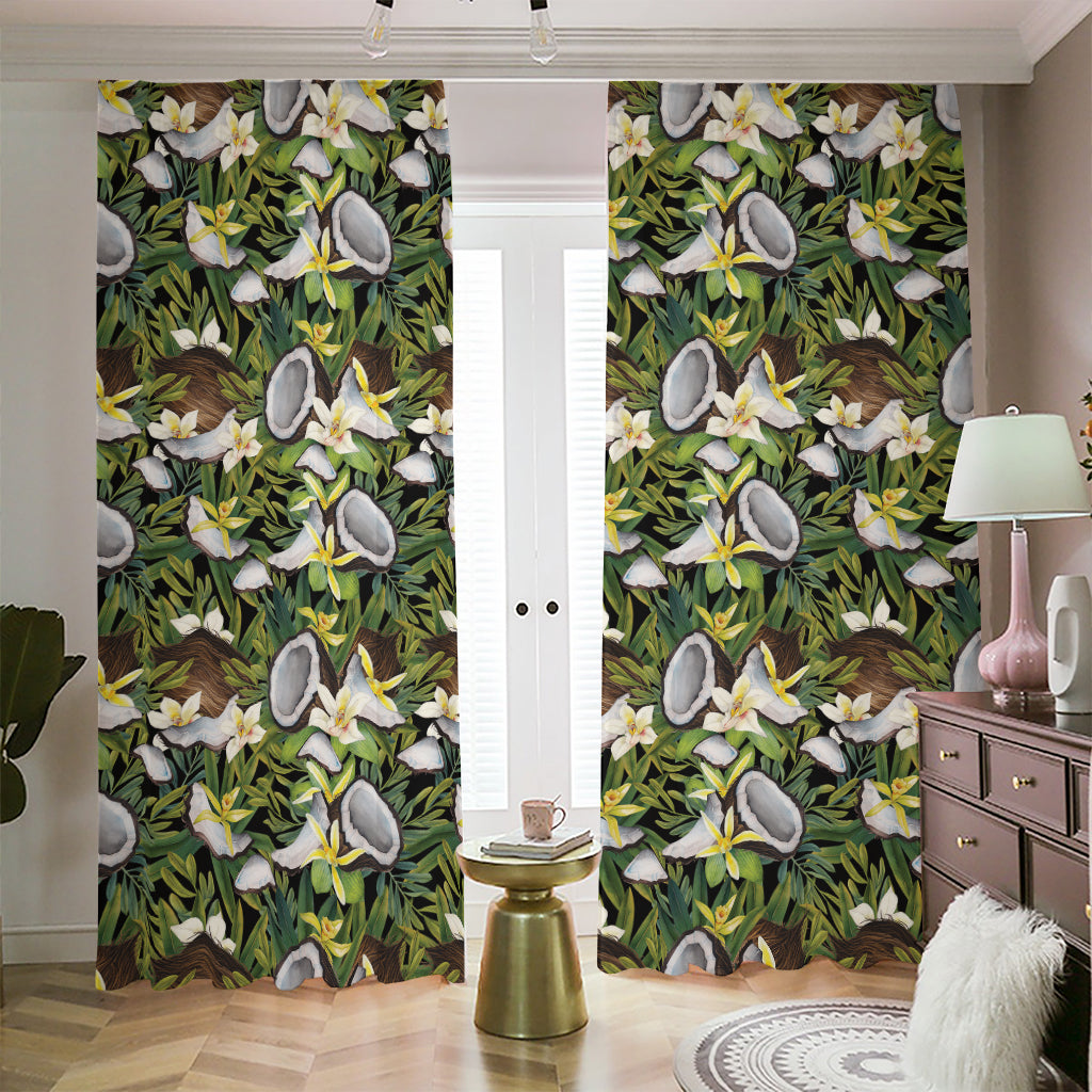 Vanilla Flower And Coconut Pattern Print Blackout Pencil Pleat Curtains