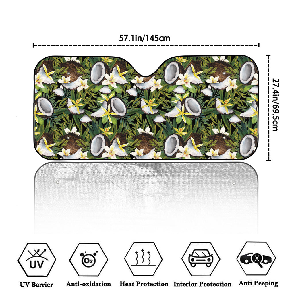 Vanilla Flower And Coconut Pattern Print Car Windshield Sun Shade