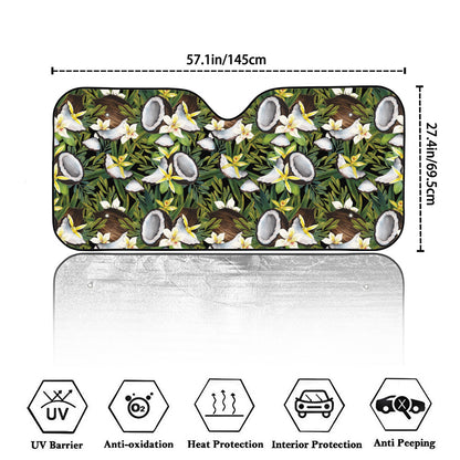 Vanilla Flower And Coconut Pattern Print Car Windshield Sun Shade