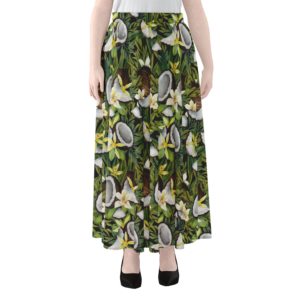 Vanilla Flower And Coconut Pattern Print Chiffon Maxi Skirt
