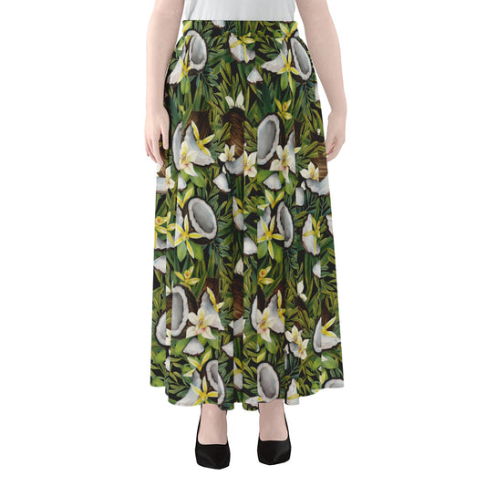 Vanilla Flower And Coconut Pattern Print Chiffon Maxi Skirt