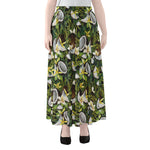 Vanilla Flower And Coconut Pattern Print Chiffon Maxi Skirt