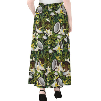 Vanilla Flower And Coconut Pattern Print Chiffon Maxi Skirt