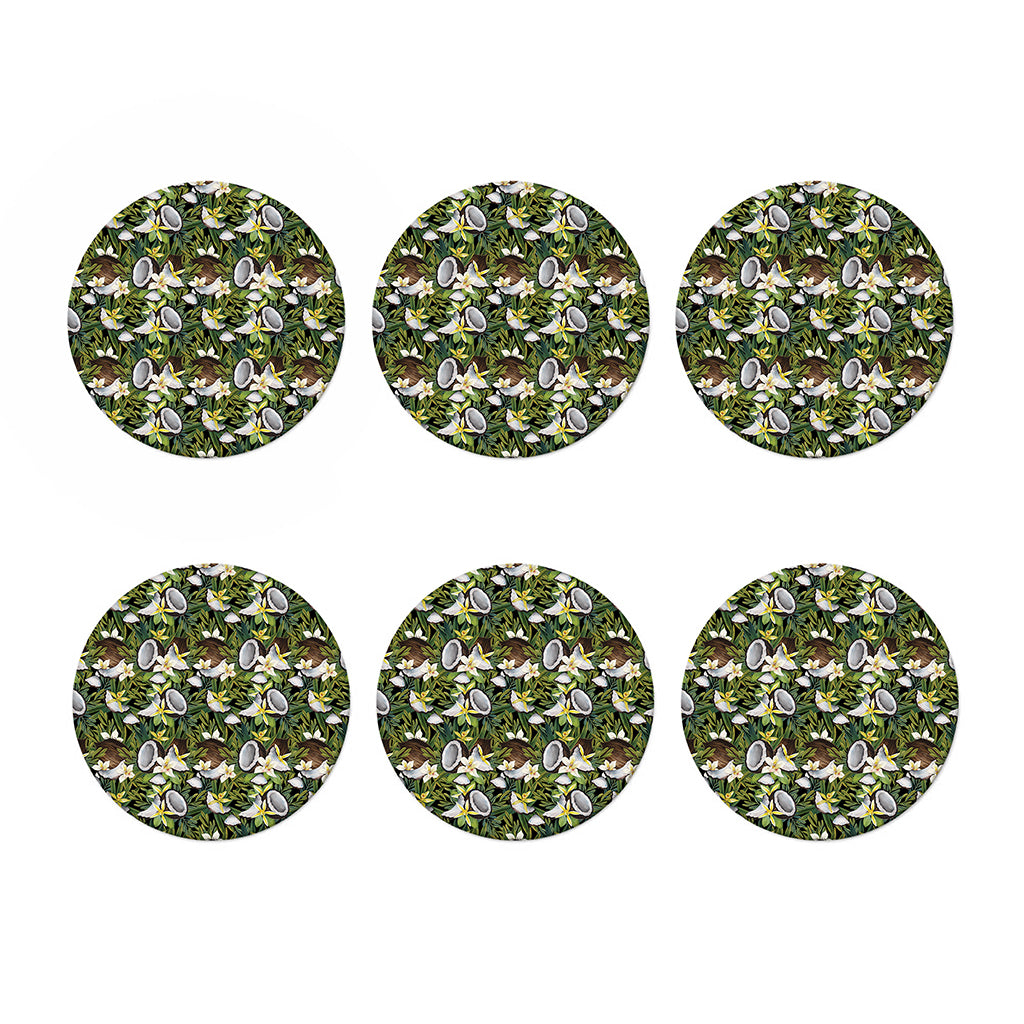 Vanilla Flower And Coconut Pattern Print Coaster Set