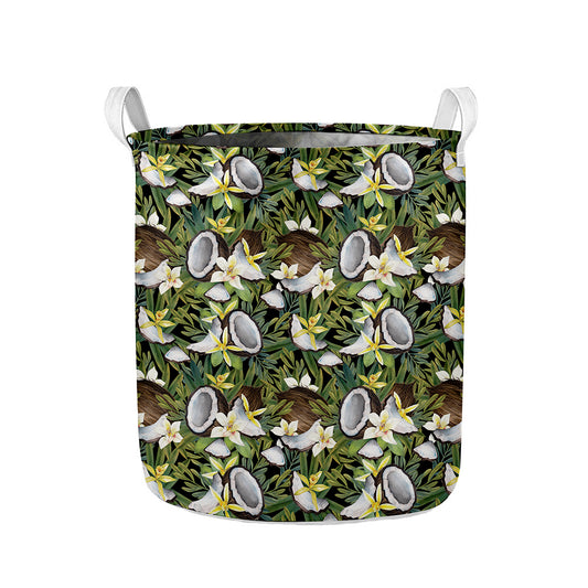 Vanilla Flower And Coconut Pattern Print Collapsible Laundry Basket