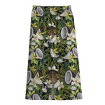 Vanilla Flower And Coconut Pattern Print Cotton Front Slit Maxi Skirt