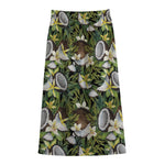 Vanilla Flower And Coconut Pattern Print Cotton Front Slit Maxi Skirt