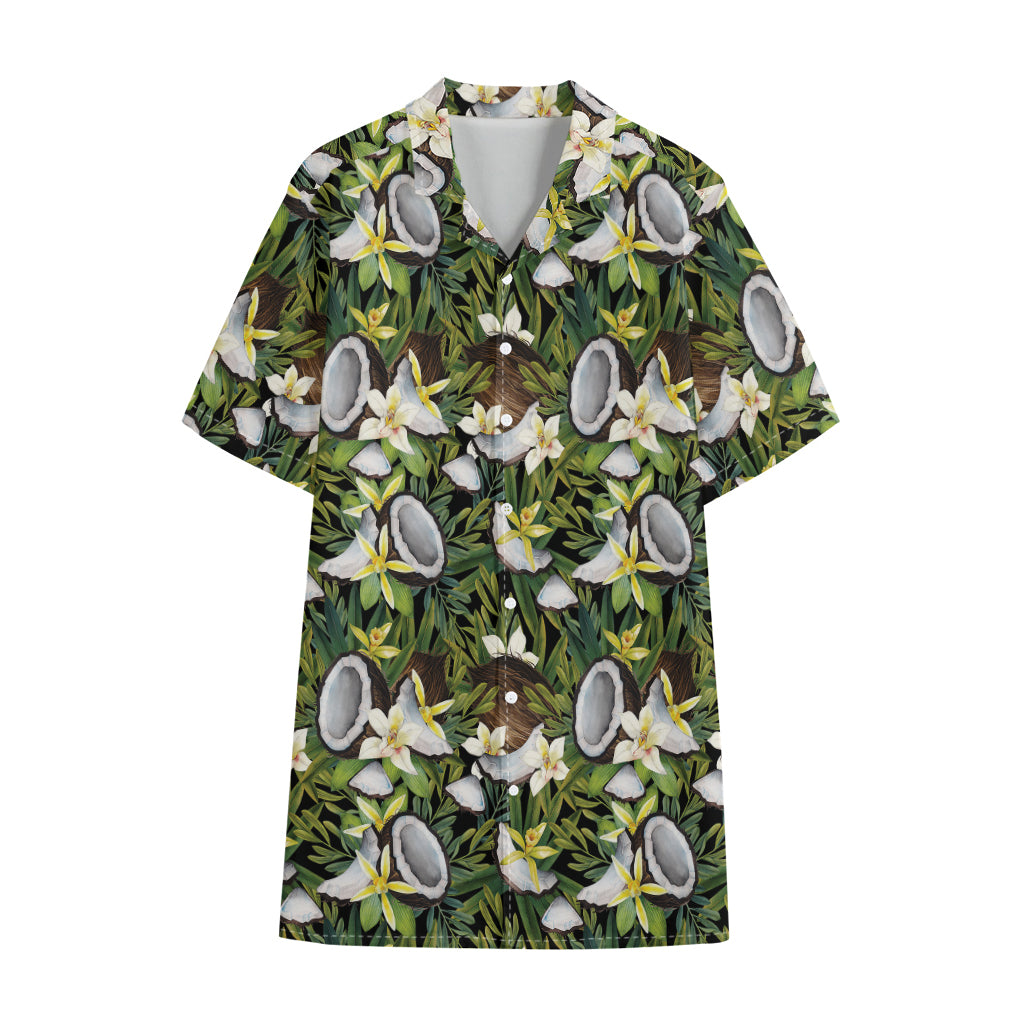 Vanilla Flower And Coconut Pattern Print Cotton Hawaiian Shirt