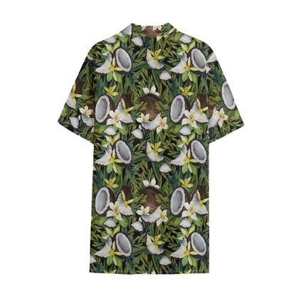 Vanilla Flower And Coconut Pattern Print Cotton Hawaiian Shirt