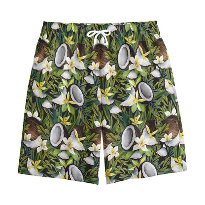 Vanilla Flower And Coconut Pattern Print Cotton Shorts