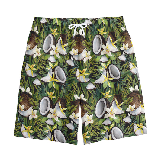 Vanilla Flower And Coconut Pattern Print Cotton Shorts