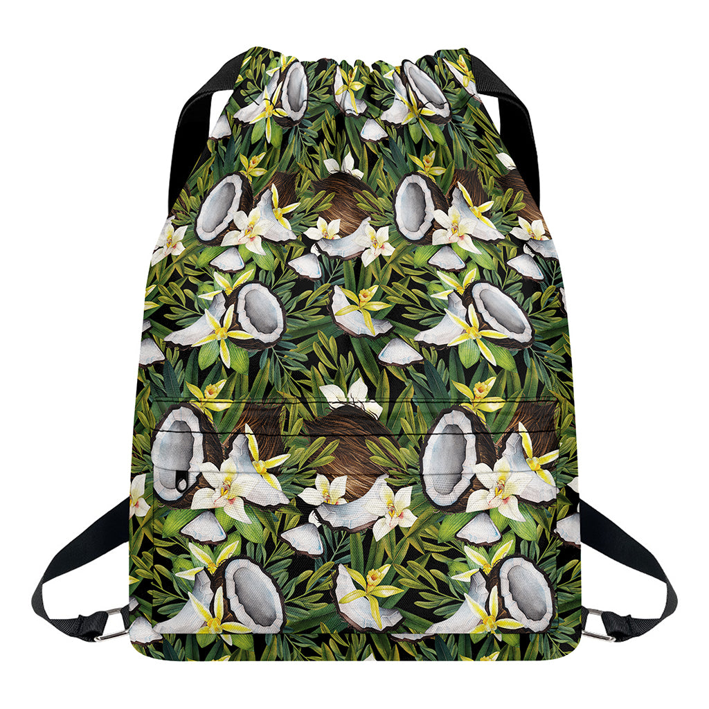 Vanilla Flower And Coconut Pattern Print Drawstring Backpack