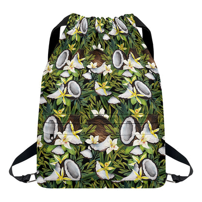 Vanilla Flower And Coconut Pattern Print Drawstring Backpack