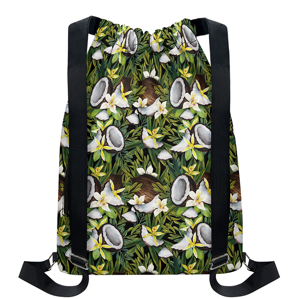 Vanilla Flower And Coconut Pattern Print Drawstring Backpack
